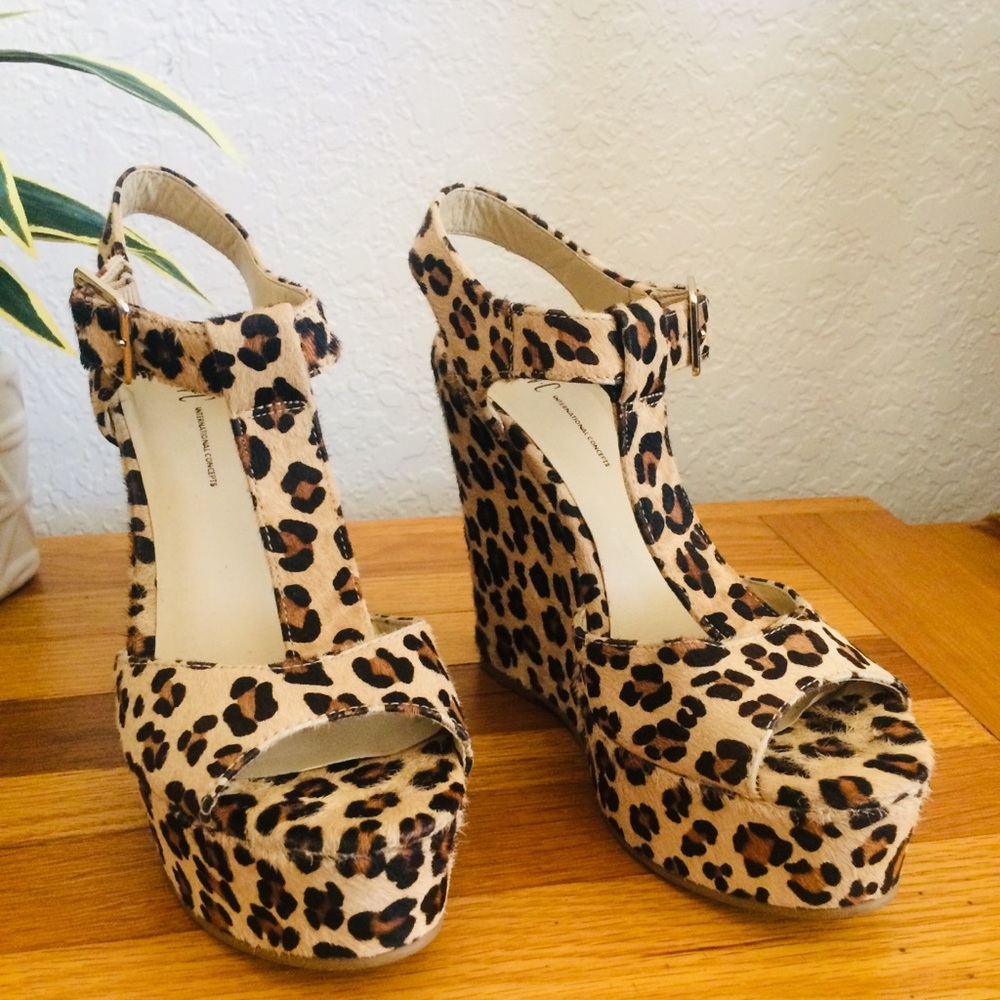Leopard Print T-Strap Wedges